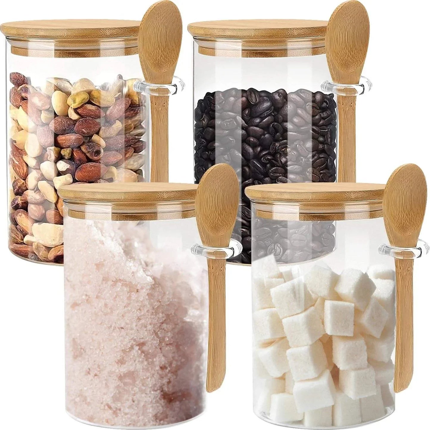 Barattolo in Vetro con Coperchio e Cucchiaino in Bambù – Porta Zucchero, Sale e Spezie per una Cucina Zero Waste