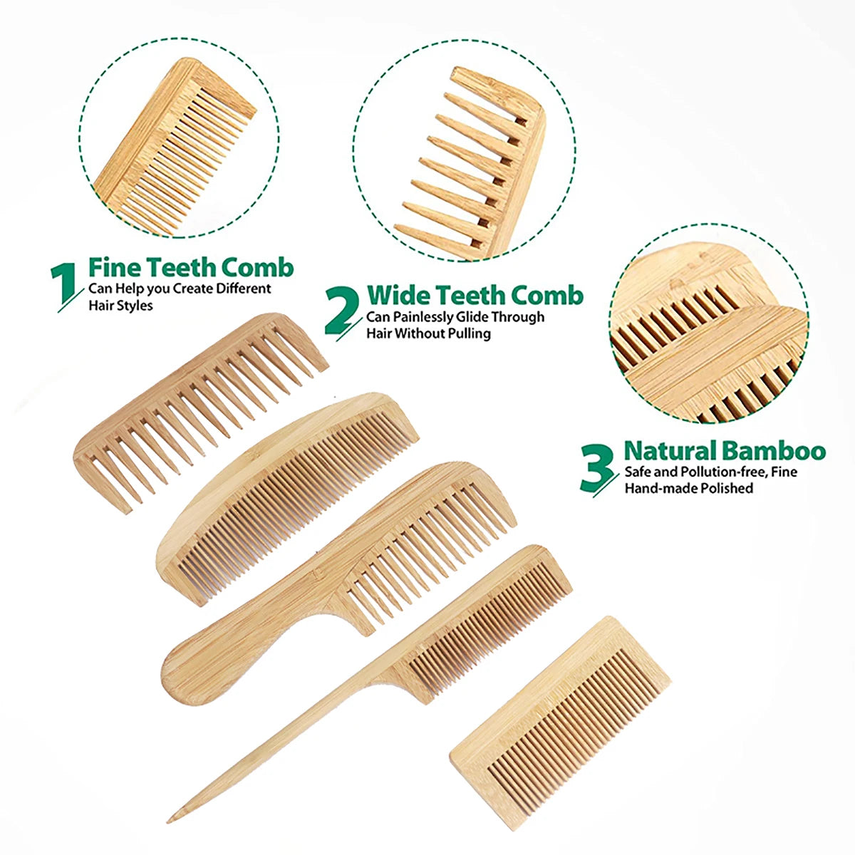 Pettine in Bambù Antistatico – Massaggio Cuoio Capelluto e Acconciatura Naturale per Capelli e Parrucche