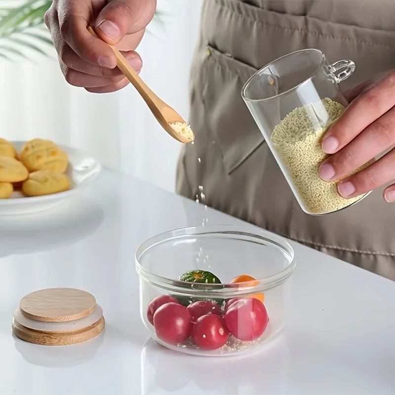 Barattolo in Vetro con Coperchio e Cucchiaino in Bambù – Porta Zucchero, Sale e Spezie per una Cucina Zero Waste