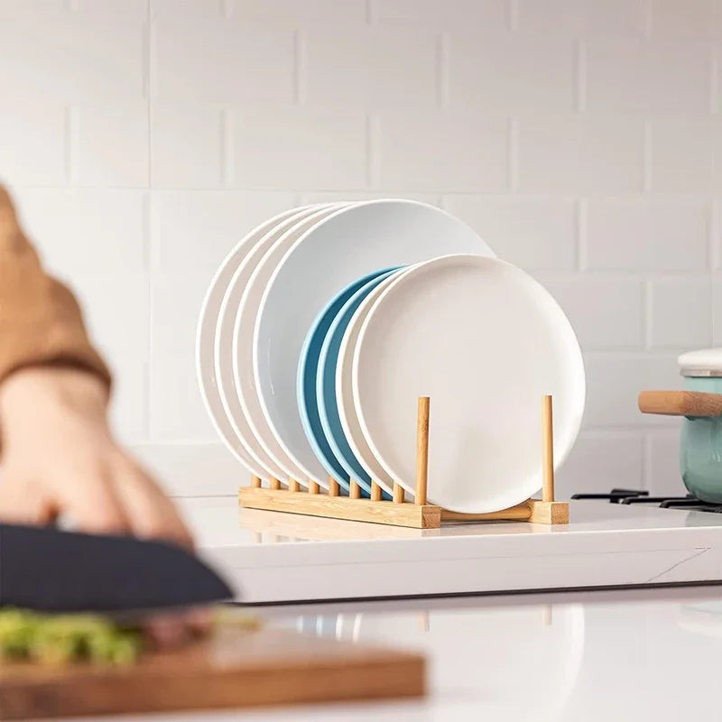 Portapiatti in Bambù – Scolapiatti Ecologico Organizer da Cucina per Piatti, Ciotole e Tazze